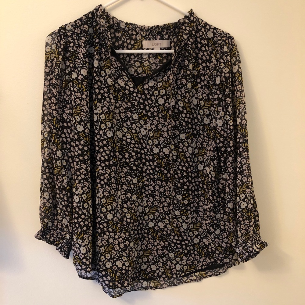LOFT Women's Floral Black Blouse